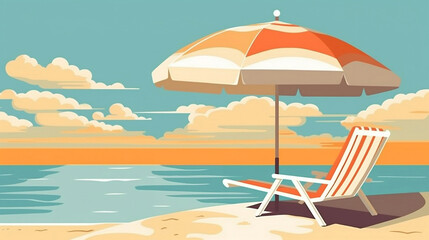 Tranquil Shore, Retro Beach Relaxation. Generative AI