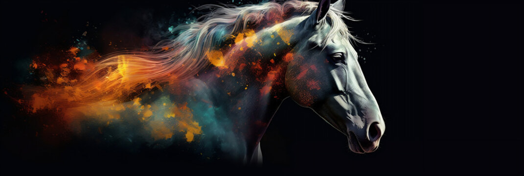 Horse abstract magical animal background with mare stallion wallpaper, banner, generative AI