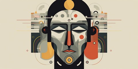AI Generated. AI Generative. Geometric abstract shape portrait face in minimal design style drawing. Graphic Art