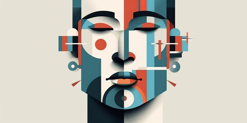 AI Generated. AI Generative. Geometric abstract shape portrait face in minimal design style drawing. Graphic Art