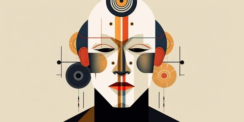 Obraz premium AI Generated. AI Generative. Geometric abstract shape portrait face in minimal design style drawing. Graphic Art