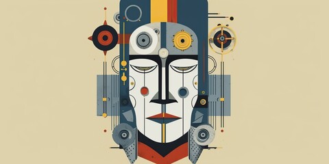 AI Generated. AI Generative. Geometric abstract shape portrait face in minimal design style drawing. Graphic Art