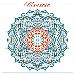 Colorful mandala. Dark green oriental circular ornament with indian, arabic, turkish motifs. Isolated, vector, editable.