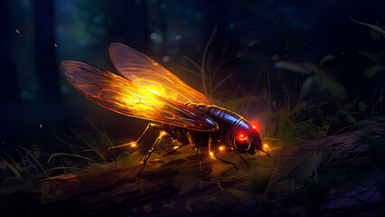 firefly blinking its light in the night, its presence a reminder of the magic of summer, Generative AI