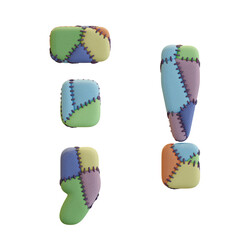 Stitched Fabric Colors 3D Alphabet or PNG Letters