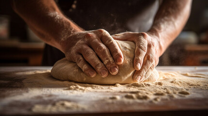 Baking Mastery Macro Shot. Dough Kneading Technique. Generative AI