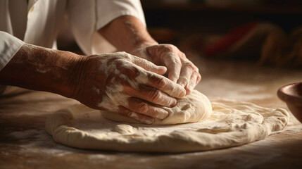 Artisanal Breadmaking. Captivating Close-up of Dough Kneading. Generative AI