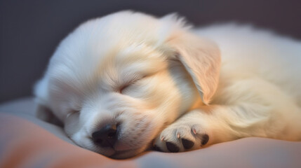 Serenity in White: A Sleeping Puppy's Peaceful Slumber. Generative AI