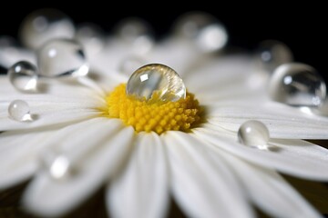 Close Up of White Daisy with Water Droplets - AI Generative