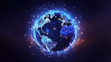 Digital globe - abstract illustration of a data technology. Network nodes surrounding planet Earth. Generative AI - obrazy, fototapety, plakaty