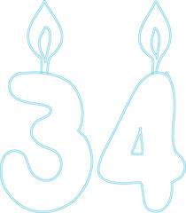 Number 34 with candle festive design.