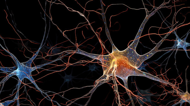 neuronal network on black background, generative ai illustration