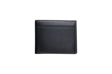 Top view of black leather wallet on transparent background. PNG format