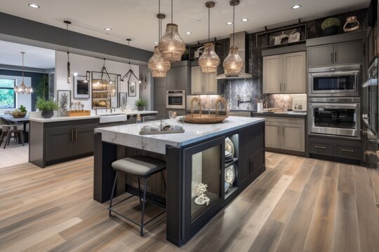 custom-built kitchens with variety of cooking stations, each with their own unique style and personality, created with generative ai