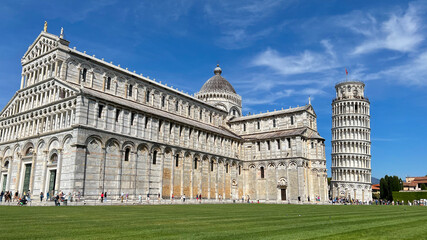 Pisa, Italy - May 2023: Visiting Pisa Cathedral and Leaning Tower in Pisa, Italy