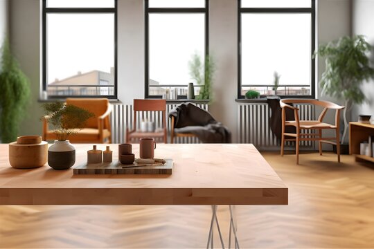 Indoor Living Room with Wooden Flooring, Furniture, and Window View, generative ai generated