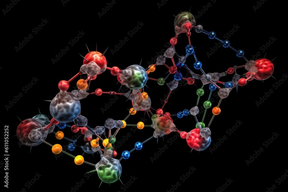 Wall mural complex molecular structure of dna double helix, with additional molecules and elements for comparison, created with generative ai