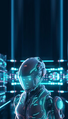 Virtual reality, future technology concept, neon light. Holograms, meta verse, VR helmet, Sport game 3D cyber space futuristic