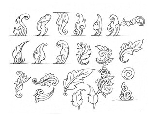 set of elements for design pencil drawing for card decoration illustration
