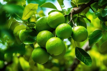 fresh ripe limes on a branch of a lime tree, Generative AI