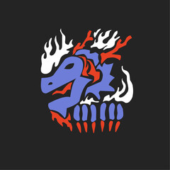 dragon head on two legs and white smoke all around