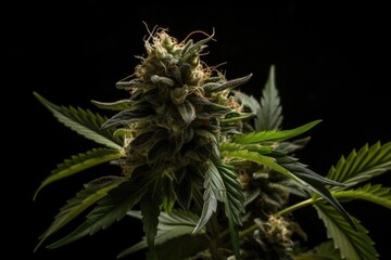 Naklejka na ściany i meble close-up of medical marijuana bud, with stems and leaves visible, created with generative ai