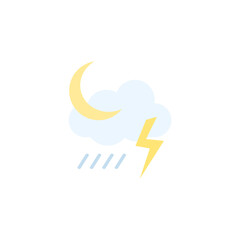 Drizzle and thunder at night weather icon