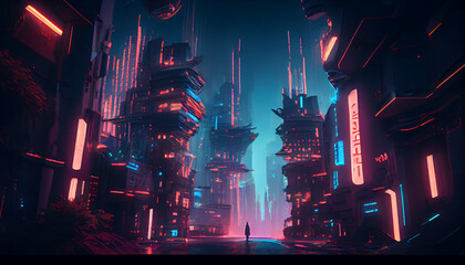 Futuristic meta verse city concept with glowing Ai generated image