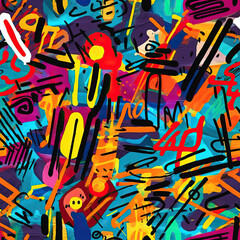 Funky doodles seamless repeat pattern - colorful graffiti abstract art [Generative AI]
