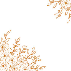 Obraz premium Elegant Gold floral corner border with hand drawn leaves and flowers for wedding or engagement