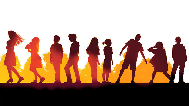 International Youth Day, a drawing of young people moving in front of the city and the skyline - Powered by Adobe