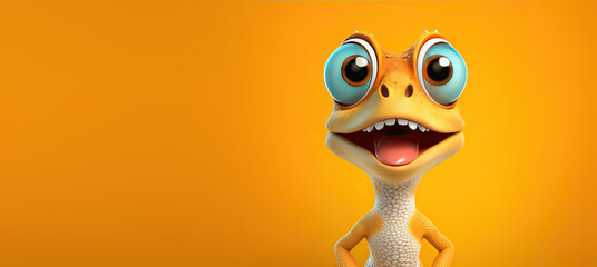 Cute Cartoon Surprised Lizard on a Orange Background with Space for Copy. Generative AI