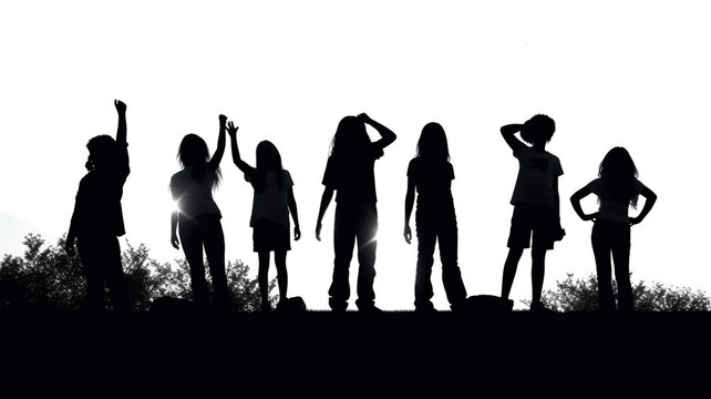 International Youth Day, a drawing of young people moving in front of the city and the skyline - Powered by Adobe