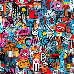 Foto op Plexiglas Funky doodles seamless repeat pattern - colorful graffiti abstract art © Roman