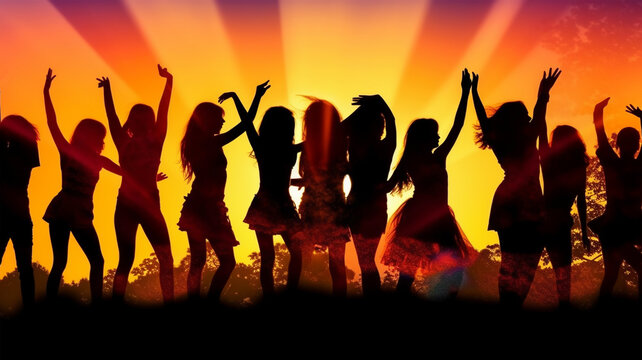 International Youth Day, a drawing of young people moving in front of the city and the skyline - Powered by Adobe