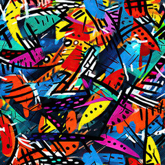 Obraz premium Funky doodles seamless repeat pattern - colorful abstract art