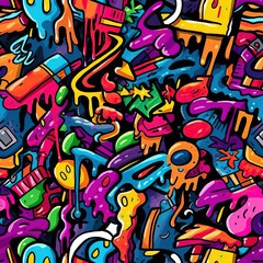 Funky doodles seamless repeat pattern - colorful abstract art [Generative AI]
