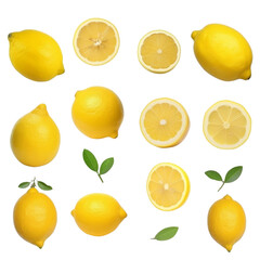 set of lemons isolated on transparent background cutout 
