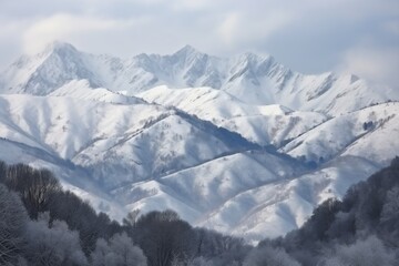 Obraz premium majestic mountain ranges, covered in a blanket of white snow, created with generative ai
