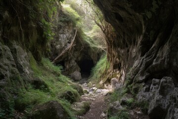 Fototapeta premium a maze of natural rock tunnels and caves, created with generative ai