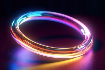 Naklejka premium A colorful light glowing neon ring on a black background. Created with Generative Ai Technology