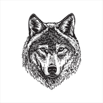 Wolf head vector illustration, engrave isolated