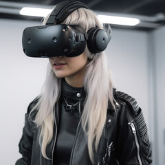 Blonde Girl wearing VR Headset, generative ai