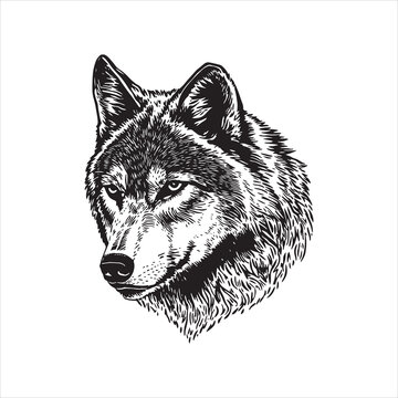 Wolf head vector illustration, engrave isolated