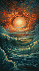 Wallpaper Wave Sunset, generative ai