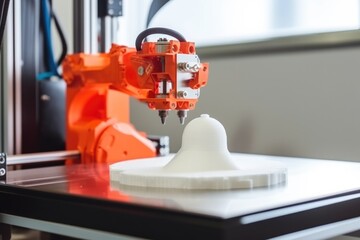 Fototapeta premium 3d printing robot, working with precision to create part of new product, created with generative ai