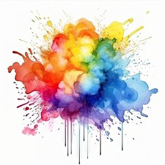 Watercolor rainbow ink splashing isolated on white background. Colorful paint splattered created with Generative Ai Technology