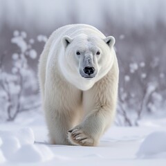 Obraz na płótnie Canvas White Polar bear on the snow