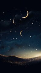 Obraz na płótnie Canvas Enchanting illustration of a stylized moon and stars against a deep blue and purple night sky. Generative Ai