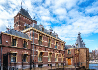 Architectural exterior details of the Binnenhof parliament building, The Hague (Den Haag), Netherlands.